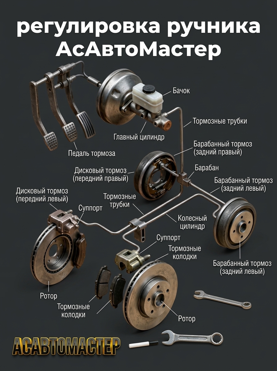 Регулировка тросов ручника